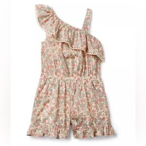NWT Janie and Jack Ditsy Floral Ruffle Romper 5 Pink & Cream